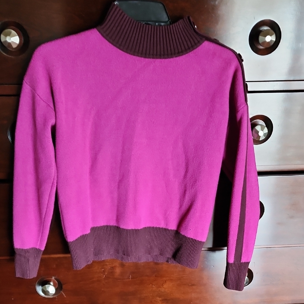 Cynthia Rowley Purple and Brown Cowl Turtleneck Sweater